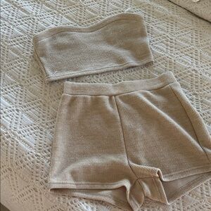 SHEIN Tan Knit Tube Top and Shorts Set medium lounge